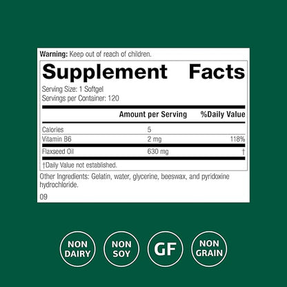 Standard Process Flax Oil with B6 - Supplement for Hormone & Nerve Tissue Support - Supports Brain, Heart & Skin Skin - Gluten-Free, Non-Dairy & Non-Soy - 120 Softgels (120 Servings)