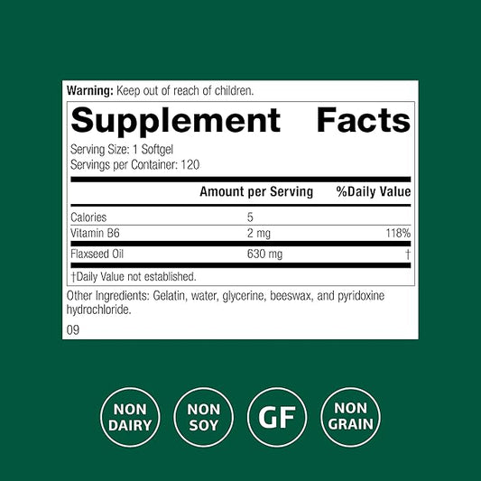 Standard Process Flax Oil with B6 - Supplement for Hormone & Nerve Tissue Support - Supports Brain, Heart & Skin Skin - Gluten-Free, Non-Dairy & Non-Soy - 120 Softgels (120 Servings)