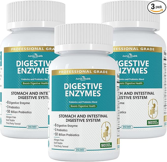 800mg Digestive Enzymes for Men and Women with Probiotics & Prebiotics, 8 Key Enzymes, Protease, Amylase & Lipase | 270 Capsules - A 90-Day Supply for Bloating & Gas Relief - Non-GMO