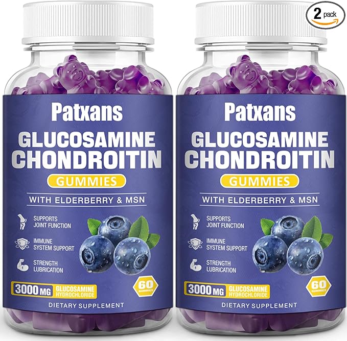 2 Packs 3000MG Glucosamine Chondroitin Gummies - Extra Strength Joint Health & MSM Elderberry Natural Joint Support Supplement, Flexibility, Antioxidant Immune Support for Adults, 120 Gummies.