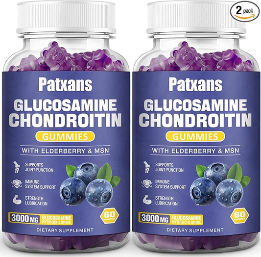 2 Packs 3000MG Glucosamine Chondroitin Gummies - Extra Strength Joint Health & MSM Elderberry Natural Joint Support Supplement, Flexibility, Antioxidant Immune Support for Adults, 120 Gummies.