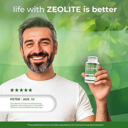 2300 MG Pure Zeolite Cleanse – Ultra-Fine Clinoptilolite Zeolite Detox, Activated Charcoal & Bentonite Clay – Liver & Gut Detox Cleanse, Toxin Flush, Digestive, Max Absorption, 90 Vegan Capsules