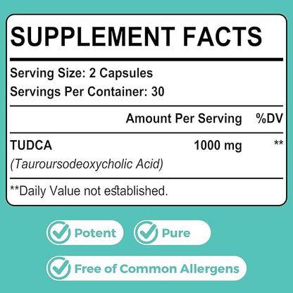 TUDCA Bile Salts Supplement 1000mg - 120 Veggie Capsules,Liver Support Supplement for Detox Cleanse,Gelatin Free