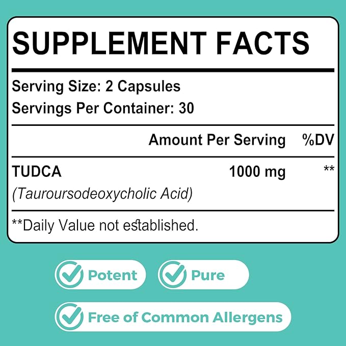 TUDCA Bile Salts Supplement 1000mg - 180 Veggie Capsules,Liver Support Supplement for Detox Cleanse,Gelatin Free