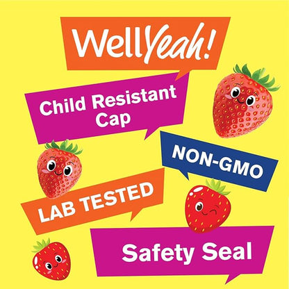 WellYeah B Complex Gummies for Kids - with Vitamin C, Niacin, Vitamin B6, Folic Acid, Vitamin B12, Biotin & Pantothenic Acid - 2 Month Supply - Strawberry Flavor - Non GMO, Gluten Free - 60 Gummies