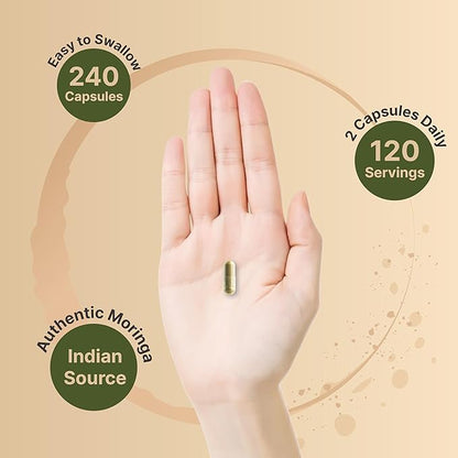 NatureBell Pure Moringa Capsules 8000mg Per Serving - Made with Moringa Powder Organic, 240 Capsules | Green Superfood, Skin Health & Immune Support | Non-GMO, Gluten Free, 4 Month Supply