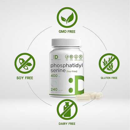 Phosphatidylserine Supplement, 400mg Serving, 240 Capsules – Soy Free Sunflower Lecithin Source
