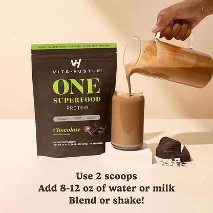 VitaHustle ONE Meal Replacement Shake - Plant Based Protein Powder by Kevin Hart - Vegan, Meal Replacement Powder with Superfoods, Vitamins, Adaptogens & Probiotics - Chocolate Flavor, 30 Servings