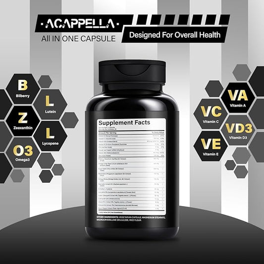 ACAPPELLA Bilberry Lutein Zeaxanthin Lycopene Omega-3 Grape Seed Extract Resveratrol Capsule Bilberry Supplement for Eyes with Multivitamins (1)