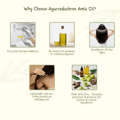Amla Oil for Hair Growth with Bhringraj, Brahmi, Tulsi, Almond, Argan, Moringa & Clove Oils - 6.76 fl oz