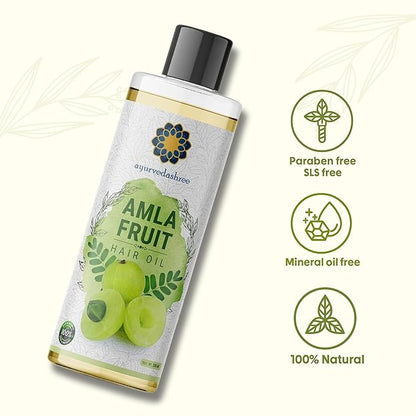 Amla Oil for Hair Growth with Bhringraj, Brahmi, Tulsi, Almond, Argan, Moringa & Clove Oils - 6.76 fl oz