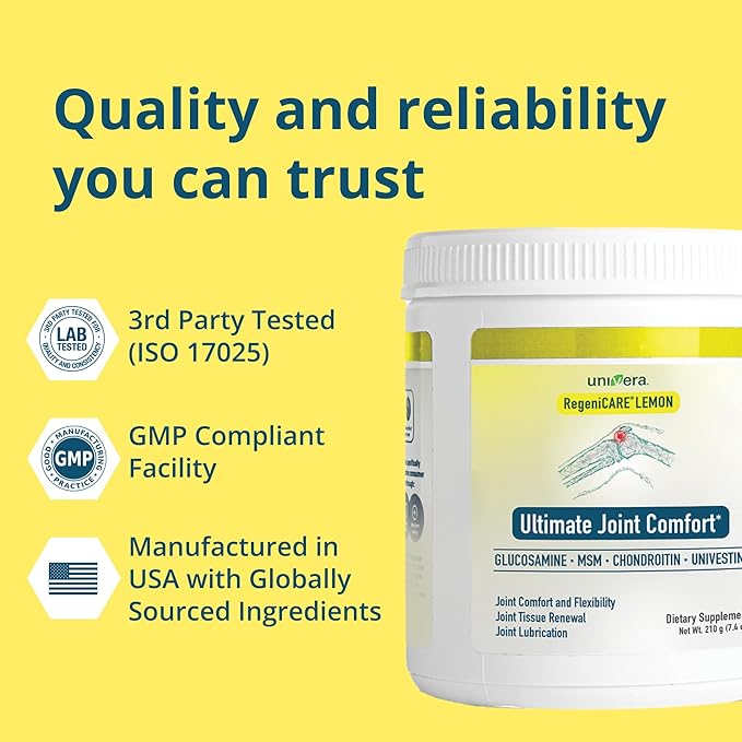 Univera RegeniCARE Canister, Glucosamine, Chondroitin, MSM, Univestin, Restores Cartilage, Supports Joint Comfort + Mobility + Flexibility, 30-Day Supply (Lemon Flavor)