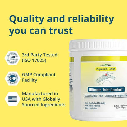 Univera RegeniCARE Canister, Glucosamine, Chondroitin, MSM, Univestin, Restores Cartilage, Supports Joint Comfort + Mobility + Flexibility, 30-Day Supply (Lemon Flavor)
