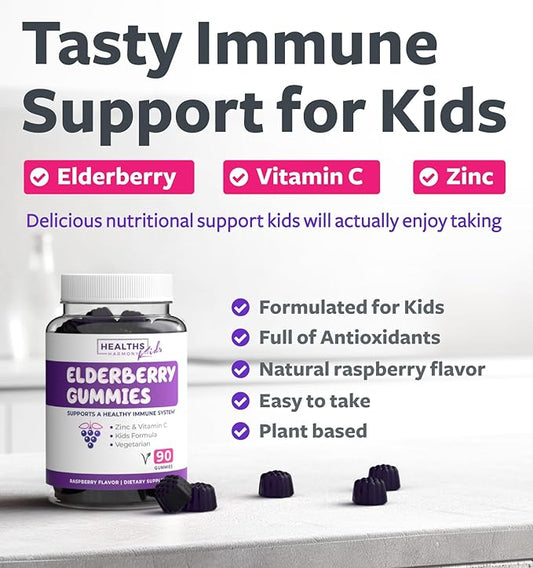 Sambucus Elderberry Gummies for Kids - Kids Immune Support Gummies with Black Elderberry Vitamin C and Zinc for Daily and Seasonal Wellness - Vegan Non-GMO & Lab Verified (3 Months Supply)