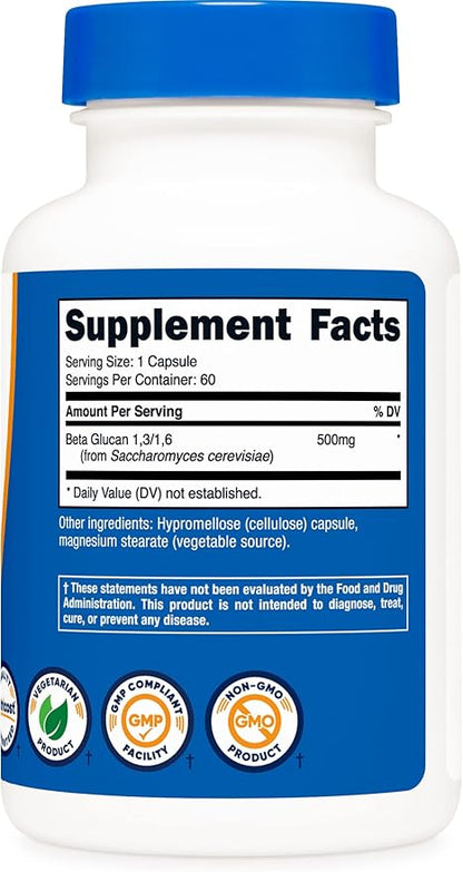 Nutricost Beta Glucan 500mg 1,3/1,6 D-Glucan, 60 Vegetarian Capsules - Gluten Free, Non-GMO