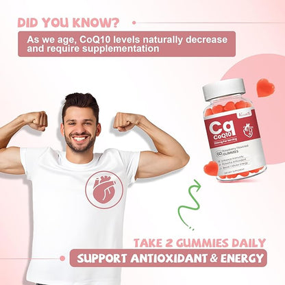 2 Pack CoQ10 Gummies 250 mg, Plus Omega-3, Magnesium, Vitamin B12 for Cellular Energy, Brain & Antioxidant, 5X Better Absorption Coenzyme Q10 Supplement, Raspberry Flavored Gummies - 120 Cts