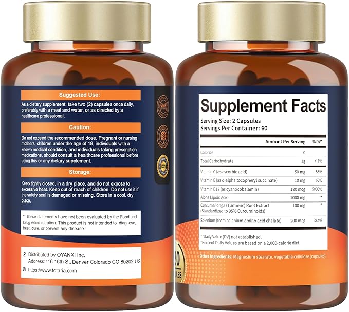 2 Packs Alpha Lipoic Acid 1000mg Antioxidant Supplement Capsules for Neuropathy Support Supplement Nerve Health, Liver Detox, Antioxidant, Metabolism and Cell Energy, Anti-Aging - Non-GMO, Gluten Free