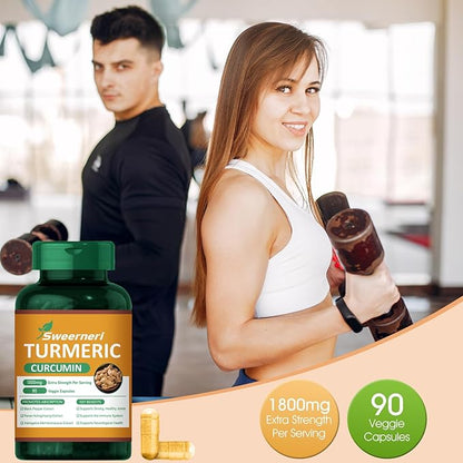 Turmeric Curcumin 1800mg with 95% Curcuminoids & Black Pepper – High Absorption Formula for Joint, Inflammation & Immune Support – Extra Strength, Vegan, Non-GMO – 90 Capsules