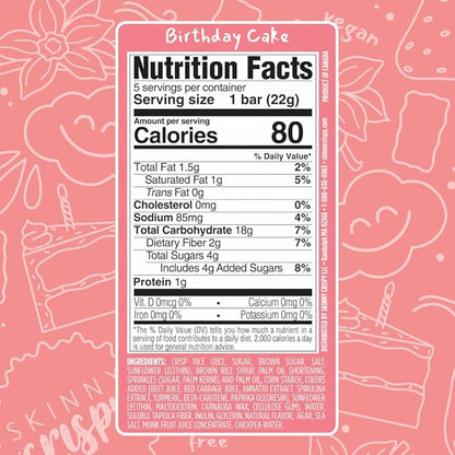 Skinny Crispy Variety Rice Treats – Birthday Cake (5) & Vanilla (5), Low Sugar (4g), Vegan, Gluten-Free, Dairy-Free, Non-GMO, Top 9 Allergen-Free, Healthy Snack Bars, 10 Count