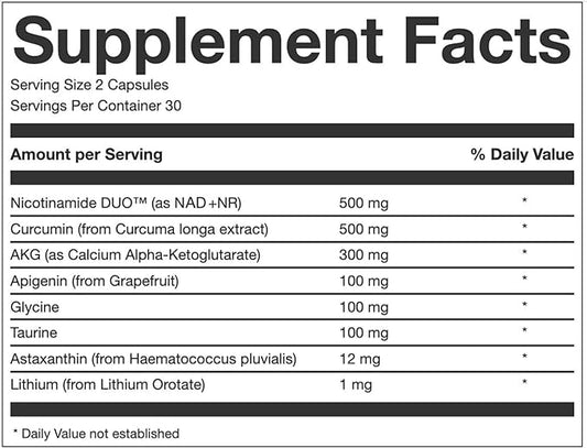 AEON Longevity Complex White, Supplement with Curcumin, NR (Nicotinamide Riboside), AKG, Glycine & Taurine, Supports Healthy Aging, Energy & Immune System, Vegan, 60 Capsules