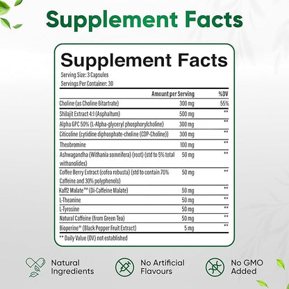 12-in-1 Natural Nootropic Brain Supplement for Memory and Focus, Nootropic for Men & Women, Brain Support Pill for Adults, Brain Vitamins - Focus 30 Day Supply