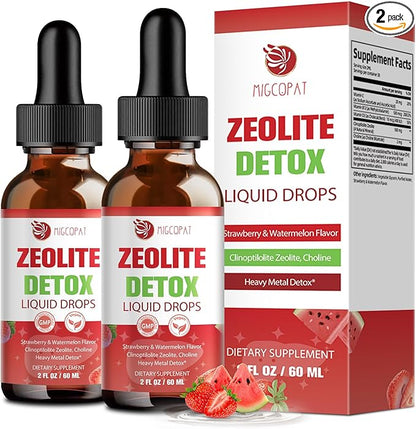 Zeolite Detox Liquid Drops 2 Pack(60ml Each), Zeolite Drops with B12, D3 & Vitamin C – Pure Body Cleanse Support for Heavy Metals, Natural Zeolite Formula, Strawberry Watermelon Flavor, 120ml