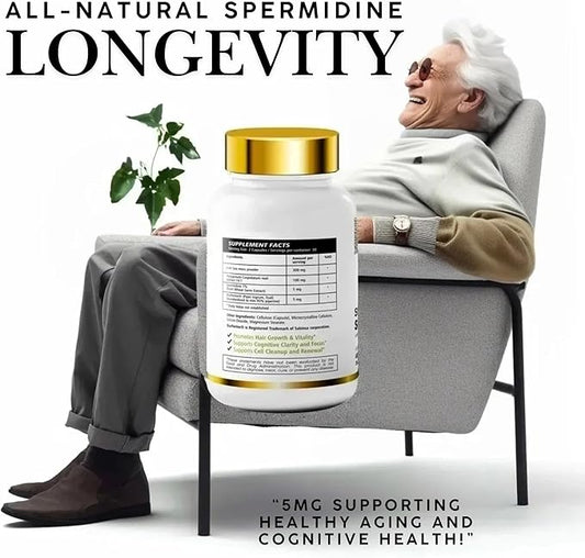 100% Natural Super Spermidine Supplements for Women and Men | 4X Ingredients to Supercharge Your Cellular Health and Hair Growth | Anti Aging Supplement Box