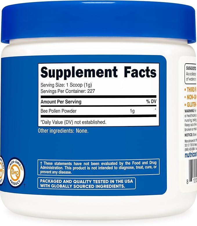 Nutricost Bee Pollen Powder (8 oz) (Unflavored) - 227 Servings, Gluten Free, Non-GMO, Vegetarian Dietary Supplement