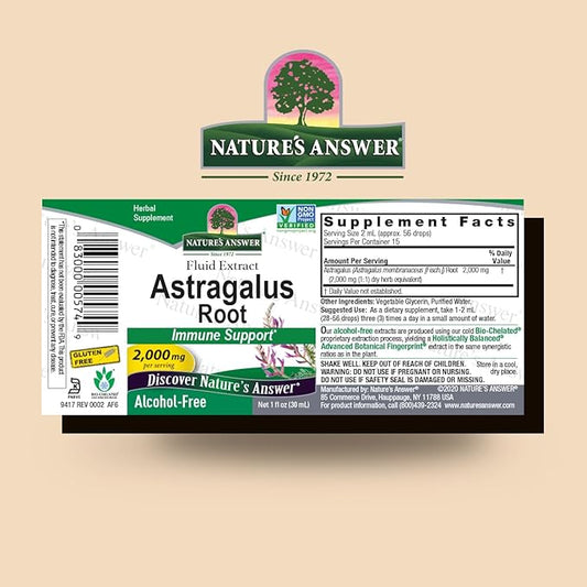 Nature's Answer Astragalus Root Alcohol Free Herbal Supplement 1 Ounce ( 2 Pack ) | Immune Support | Promotes Cardiovascular Health | Natural Stress Reliever