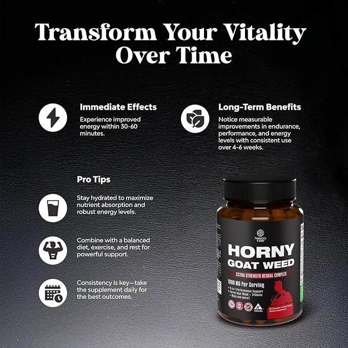 Natures Craft Horny Goat Weed for Men - Extra Strength Male Supplement with Black Maca Root, Tongkat Ali, Saw Palmetto & Panax Ginseng Extract for Stamina & Energy - 90 Capsules