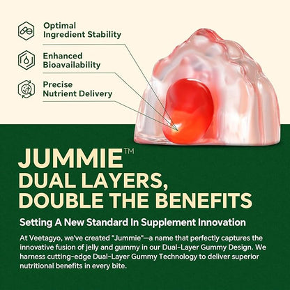 Vegan Omega 3 Gummies 1200mg - Dual Layer - Fish Oil Alternative, Marine Algae Omega 3 Supplement DHA 600mg, EPA 400mg with Astaxanthin,Sugar Free,60 Cts