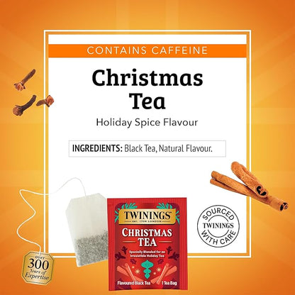 Twinings Christmas Black Tea Individually Wrapped Bags, 20 Count (Pack of 1), Aromatic Cinnamon & Clove, Caffeinated, Enjoy Hot or Iced, 20 Teabags