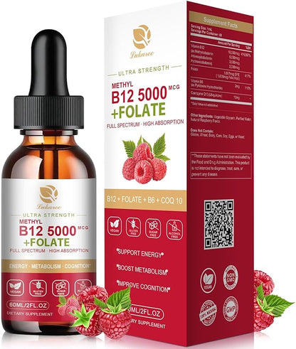 Vitamin B12 Sublingual Drops Vegan B12 Vitamins Liquid-Full Spectrum-Methylcobalamin, Adenosyl & Hydroxy B12, for Energy, Focus, Mood & Immune Support- 2 Month Supply, 2 fl oz