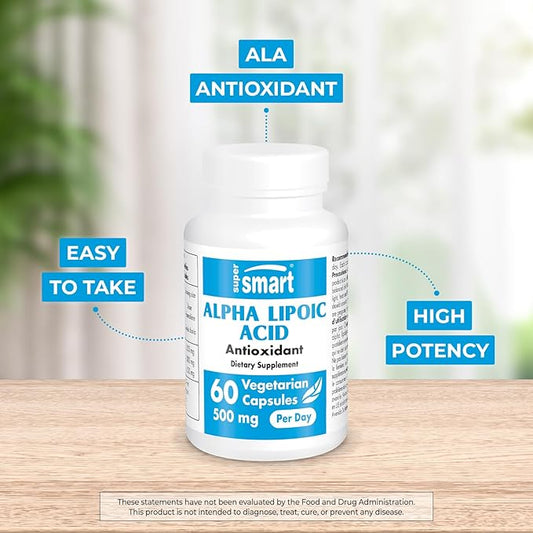 Supersmart - Alpha Lipoic Acid 500mg per Day - High Potency Universal Antioxidant - ALA Supplement | Non-GMO & Gluten Free - 60 Vegetarian Capsules