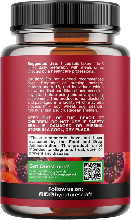 Advanced Antioxidant Superfood Pomegranate Supplement - Natural Pomegranate Extract Polyphenols Supplement for Heart Health and Joint Support - Reds Superfood Powder Capsules for Men and Women 180ct