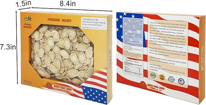 1 LB Hand-Selected American Wisconsin Farmed Ginseng Root |美国威斯康辛州 5年大号泡参 西洋参 花旗参| Cultivated Wisconsin Ginsengss Slices Root 8OZ*2=453g/XL Box