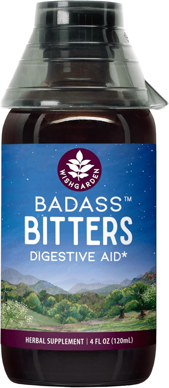 WishGarden Herbs Badass Bitters Digestive Aid - Plant-Based Digestive Supplement with Gentian Root, Orange Peel & Fenugreek Seed, Bitters for Digestion Stimulates Digestive Enzymes Function, 4oz