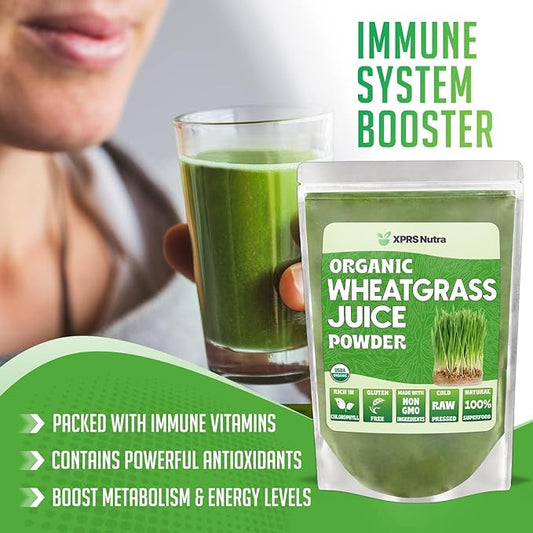 XPRS Nutra Organic Wheatgrass Juice Powder - Sustainably Grown - Instant Wheat Grass Juice Powder Made from Concentrated Juice - More Potent Than Organic Wheatgrass Powder - 16 Ounce