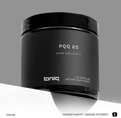 Toniiq 99%+ 20mg Supplement - Ultra High Purity PQQ 20mg Concentrated Formula - PQQ 20 mg 120 Capsules - Pyrroloquinoline Quinone Supplement - 1 Capsule Serving - Vegetarian Capsules