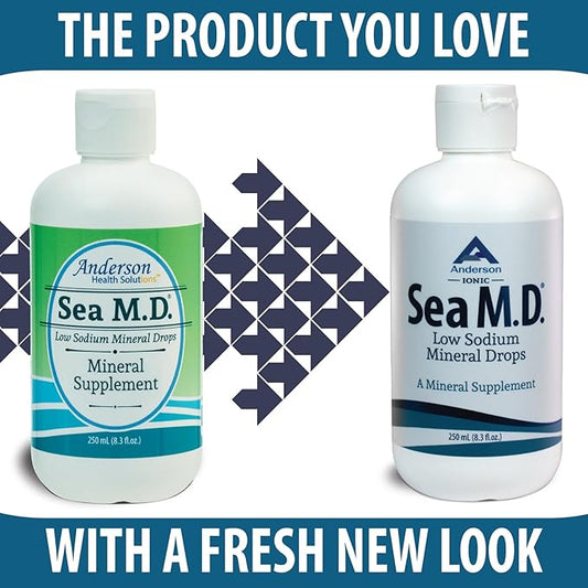 Anderson Sea M.D. Concentrated Trace Mineral Drops, Ionic Electrolyte Magnesium Supplement, Aids in Muscle Cramps, Liquid Magnesium and Trace Mineral, Easy to Take, 8.3 fl oz, 120 Servings