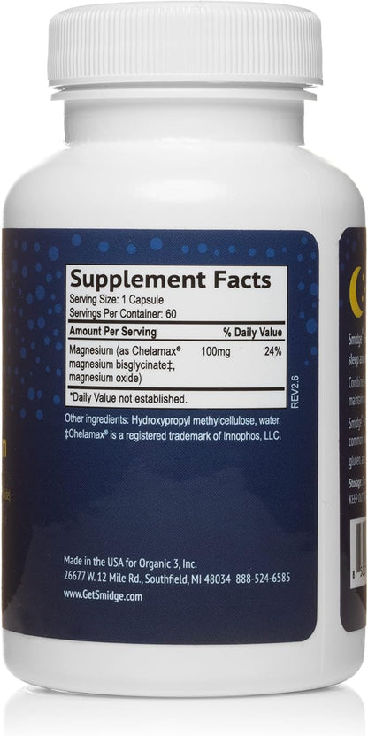 Smidge® Evening Magnesium Capsules, 60 ct. Pure, Non-GMO Magnesium Supplement to Support Rest & Relaxation.