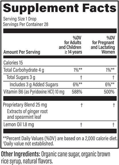 UpSpring Stomach Settle Drops for Occasional Nausea Relief/Upset Stomach with Ginger, Lemon, Spearmint, and B6. Mint Flavor Drops, 28 Ct(Packaging May Vary)