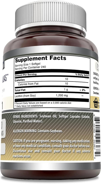 Amazing Formulas Lecithin 1200mg High Potency 240 Softgels Supplement | Non-GMO | Gluten Free