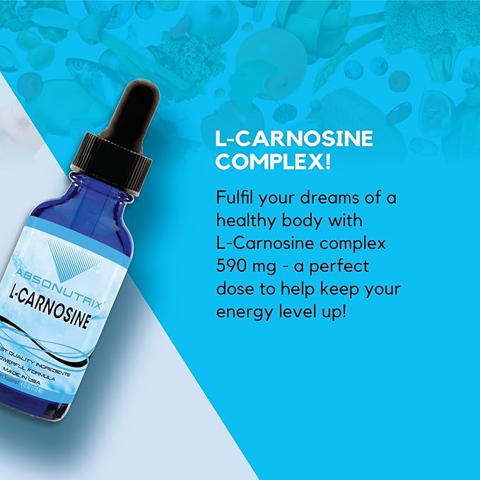 Absonutrix L-Carnosine - 583 mg 4 Oz Bottle, 200 Highly Potent Servings, Easy-to-Consume Drops, High Bioavailability, Third-Party Tested, GMP-Certified, Non-GMO, Cruelty-Free Products, Made in USA