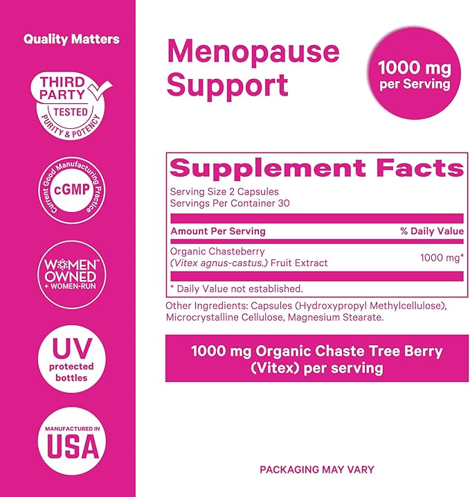 Pink Stork Organic Vitex – 1000 mg Chaste Tree Berry – Plant-Based Support for Perimenopause & Hormonal Harmony – Helps Maintain Cycle Regularity & Healthy Progesterone Balance – 60 Vegan Capsules