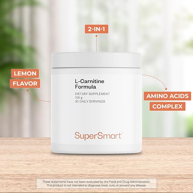 Supersmart - L-Carnitine Formula (Natural Lemon Flavor) - 2-in-1 with Acetyl L-Carnitine & L-Carnitine Tartrate Powder - Amino Acids Complex Supplement | Non-GMO & Gluten Free - 105 g