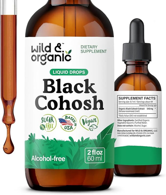 Wild & Organic Black Cohosh Liquid Drops 540 mg - Herbal Supplements for Women - Liquid Black Cohosh Extract Tincture - 2-Month Supply - Vegan, Sugar & Alcohol-Free - 2 fl oz