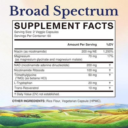 Vitalitown NAD Supplement, Nicotinamide Riboside, Trans-Resveratrol, Nicotinamide (B3), Trimethylglycine, NMN Alternative for Healthy Aging, Energy Metabolism and Vitality, 120 Capsules