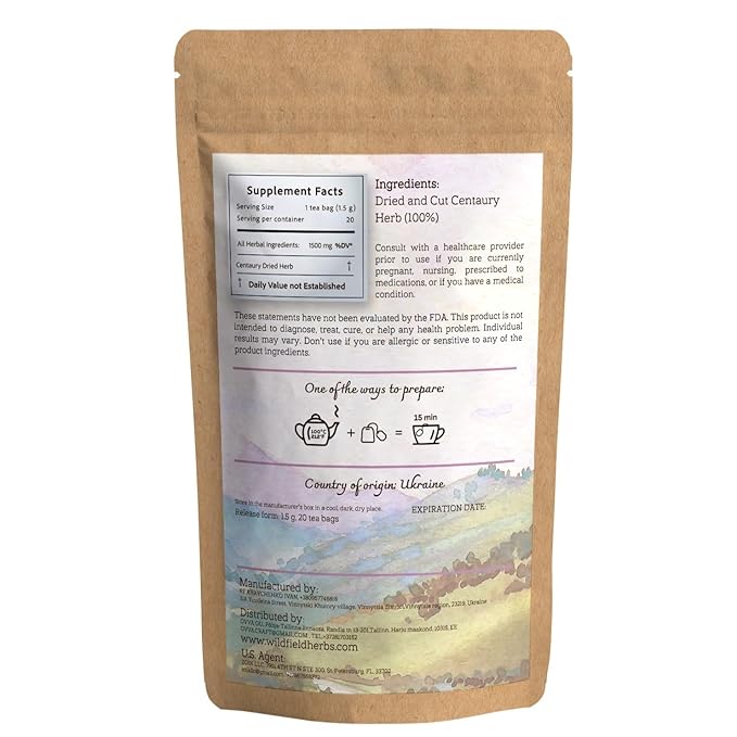 20 Bags Dried Centaury Herb Tea (Centaurii Herba) - 20 Count Centaurium Erythraea Herbal Tea