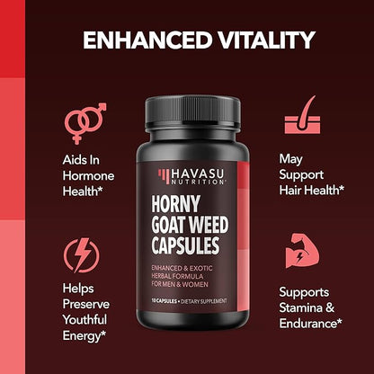 Unisex Horny Goat Weed Capsules for Men & Women - Extra Strength Performance & Energy Support with Tongkat Ali, Muira Puama, and Saw Palmetto - 10 Count - Herbal Supplement for Increased Endurance
